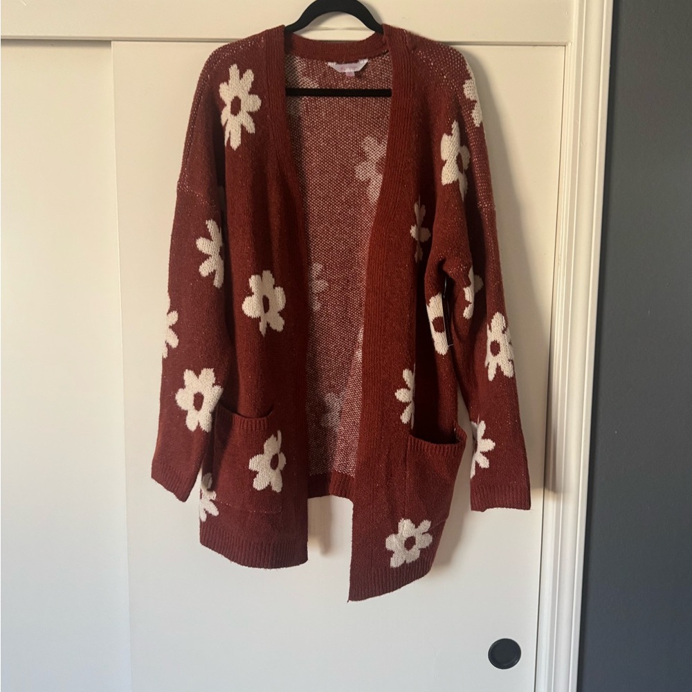 No Boundaries Rust and White Floral Cardigan